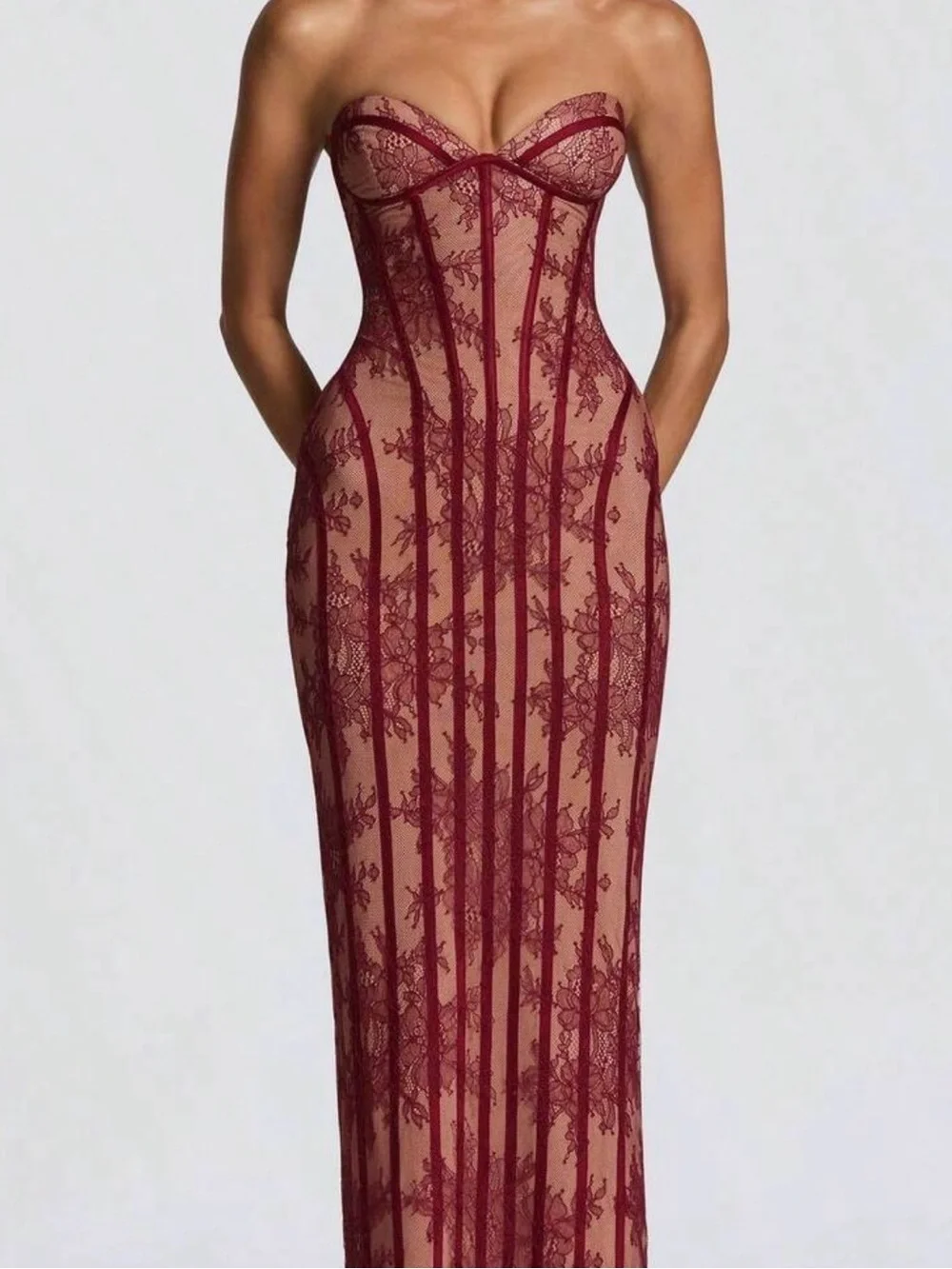 SHEIN Burgundy Lace Asymmetrical Neck Cami Maxi Dress